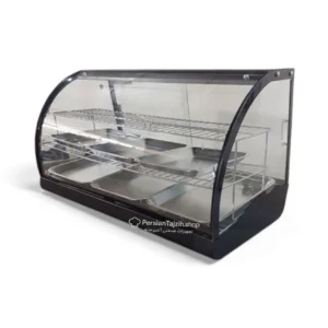 شو کیک رومیزی سه سینی سه طبقه با شیشه محدب و بدنه گالوانیزه مناسب کافی‌شاپ و فست‌فود