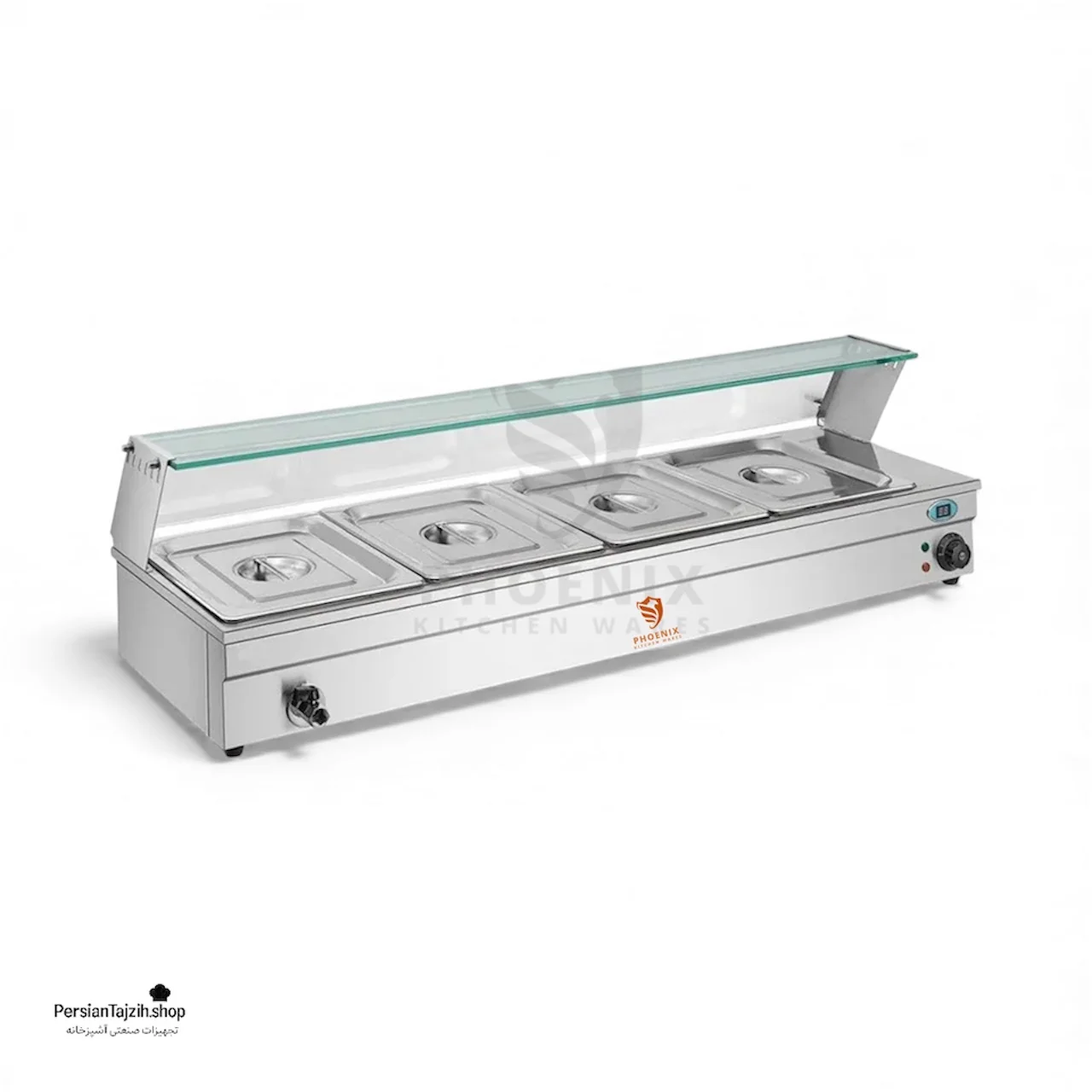 کانتر گرم چهار لگن فونیکس با بدنه استیل و شیشه محاف